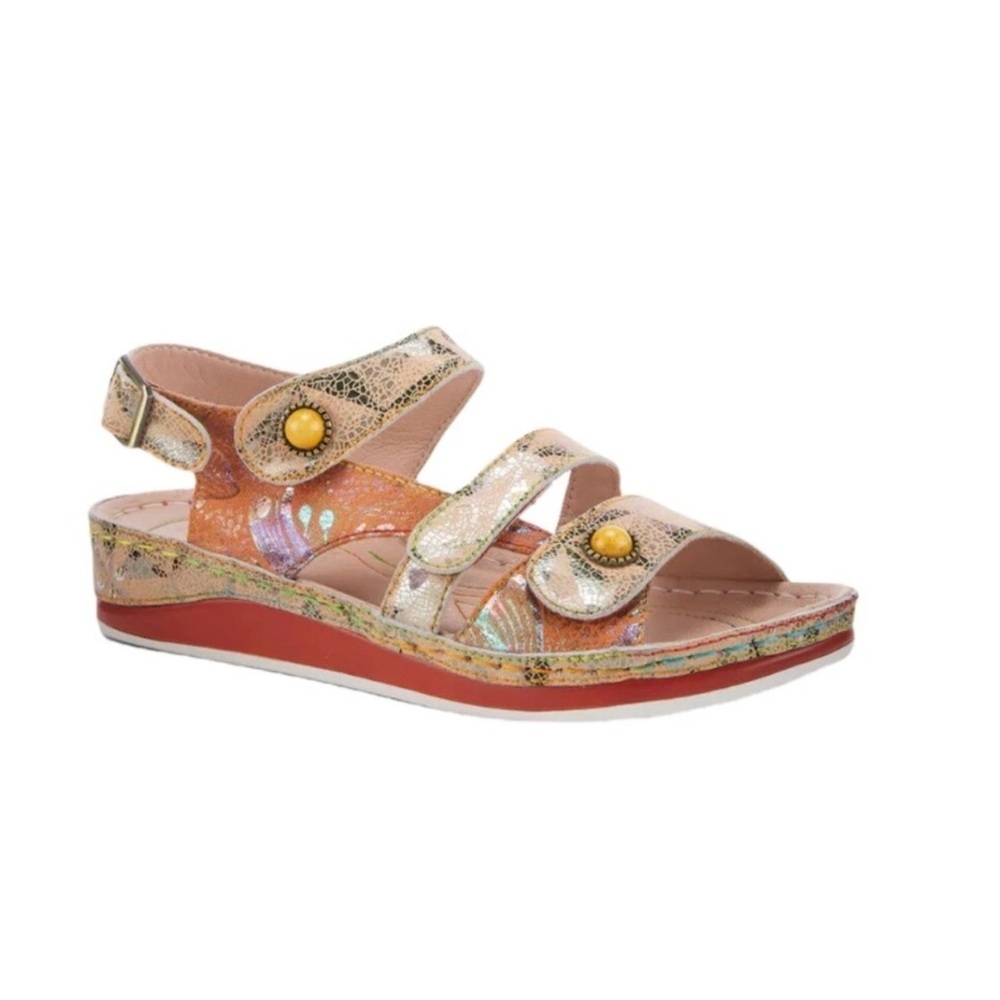 L'Artiste Spring Step Payokya Orange Leather Slingback Sandals Womens Shoes 38 7